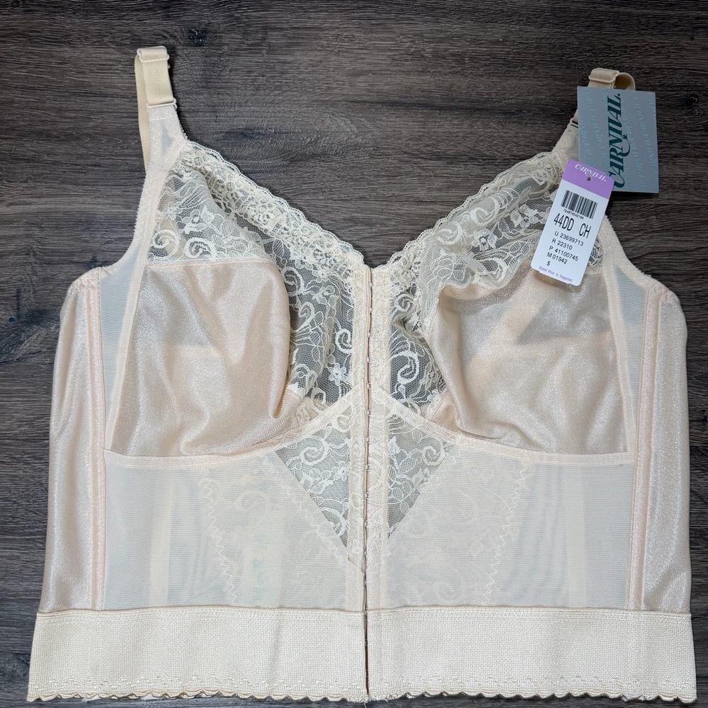 Carnival‎ Lace Longline Bra 44DD Champagne Front Closure Wireless NWT